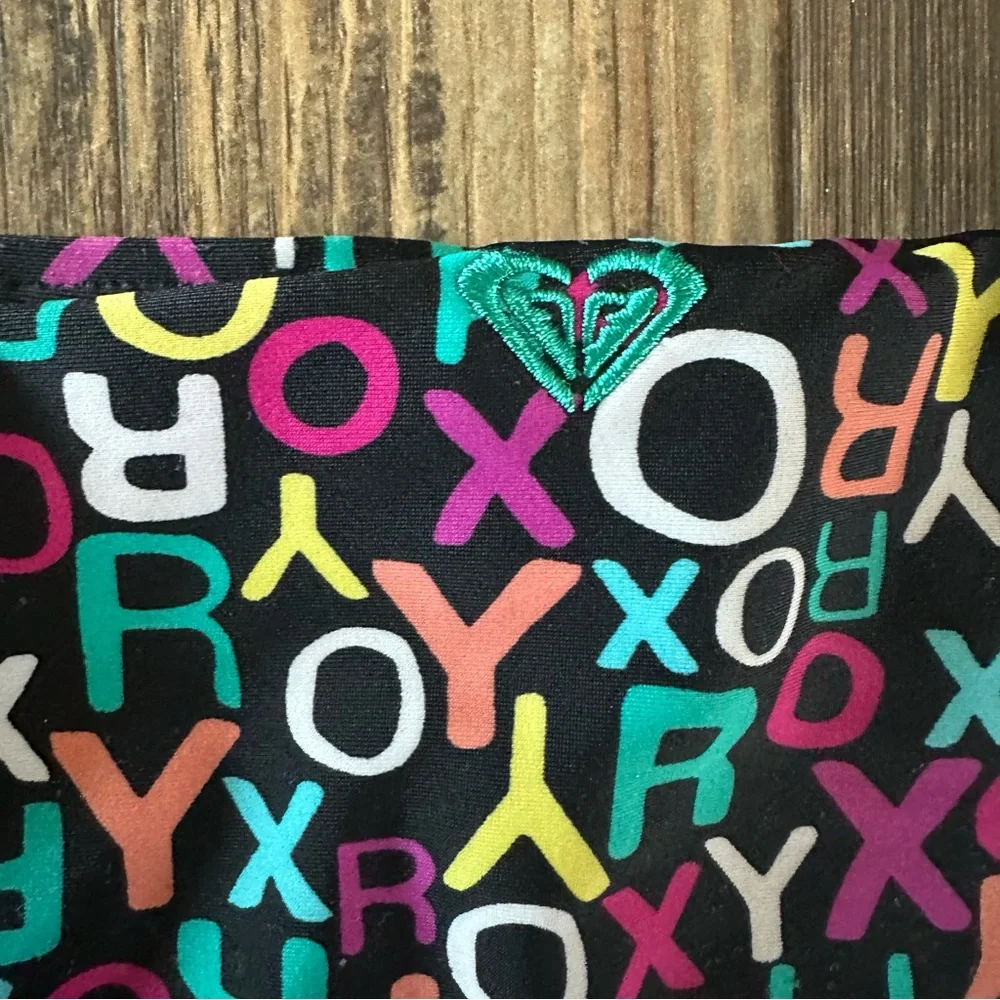 ROXY girl 2-piece bikini size 14 colorful logo flutter top swimsuit beach surf